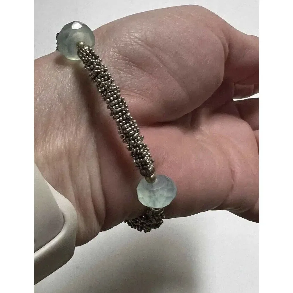 Silver Tone Beaded Toggle Bracelet with Faceted Seafoam Green‎ Accent Beads 8in